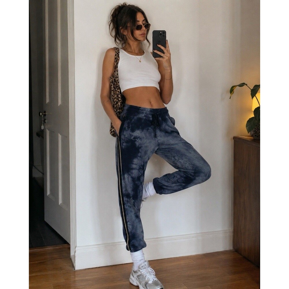 Johnny Was Calme Tie Dye Jogger Pants M Blue Tencel Side Stripe Made USA Luxe